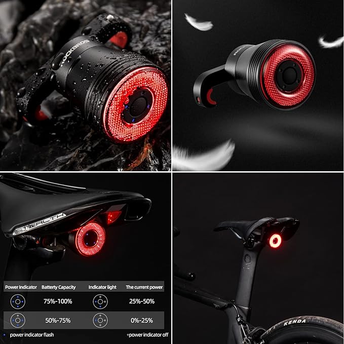 Bike Tail Light Smart,Brake Sensing Bicycle Rear Lights for Night Ride,Ultra Bright LED Back Lights,Type C USB Rechargeable,IPX6 Waterproof,Cycling Safety Taillight Accessories