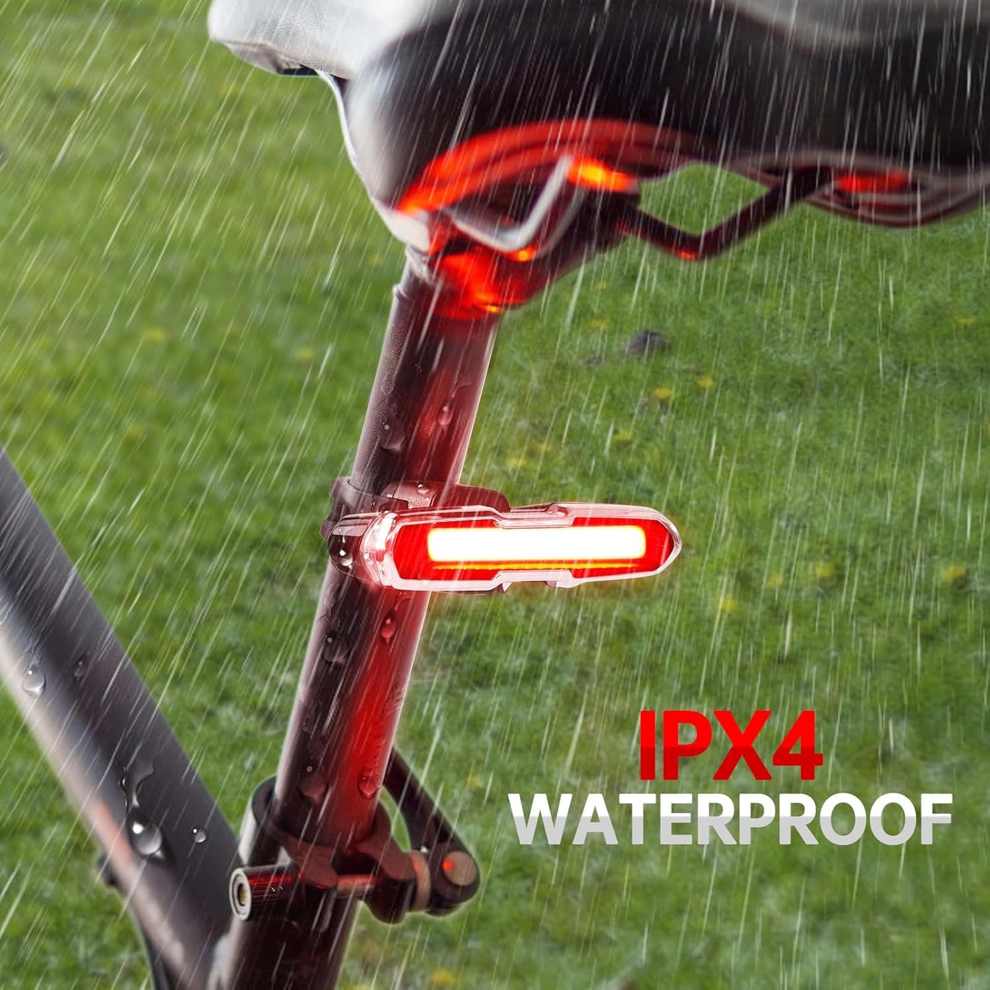 Bike Tail Light Powerful 110 Lumens - Bicycle Light 5 Modes Red/Blue, Waterproof IP64, Rechargeable USB-C, Quick Release Brackets for Saddle & Seatpost