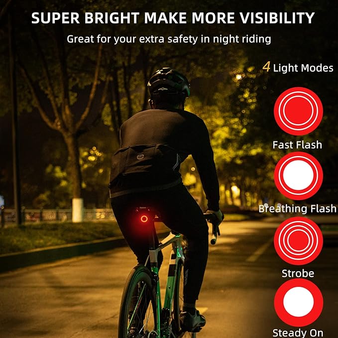 Bike Tail Light Smart,Brake Sensing Bicycle Rear Lights for Night Ride,Ultra Bright LED Back Lights,Type C USB Rechargeable,IPX6 Waterproof,Cycling Safety Taillight Accessories