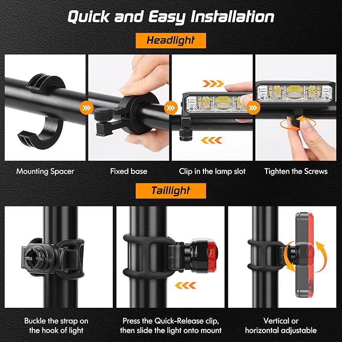 LED Bike Light for Night Riding, 2025 Upgraded Bright Rechargeable Bicycle Light Set 5 Modes IPX6 Waterproof MTB Off-Road Cycling Commuting