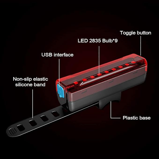 USB Rechargeable Bike Tail Light 2 Pack,1200mAh Runtime 50 Hours,Ultra Bright LED Bike Rear Light,5 Light Mode Options,IPX5 Waterproof(2 USB Cables Included)