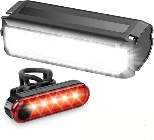 LED Bike Light for Night Riding, 2025 Upgraded Bright Rechargeable Bicycle Light Set 5 Modes IPX6 Waterproof MTB Off-Road Cycling Commuting