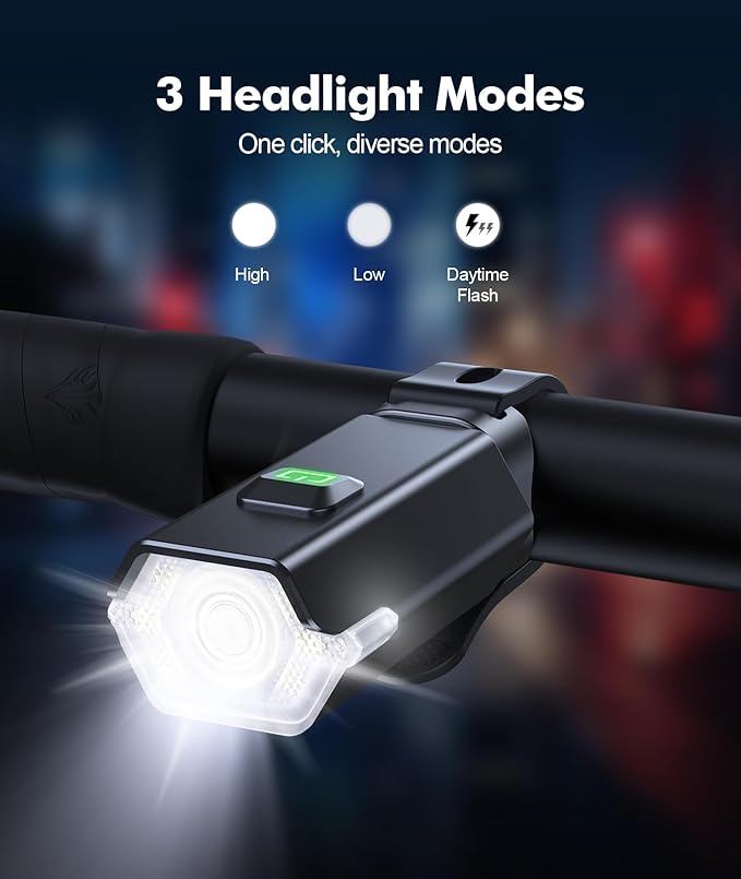 3+6 Modes Bike Lights for Night Riding with Side Light, Rechargeable & IP65 Waterproof Bicycle Light, Bike Headlight and Tail Light Set for Road Mountain Cycling