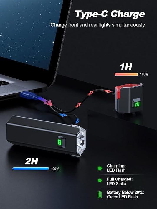 1000 Lumen Super Bright Bike Lights, 4+6 Modes Rechargeable Bicycle Lights Front & Rear with Side Lights, IP65 Waterproof & 360°Rotatable Bike Headlight for Day/Night Riding Safety