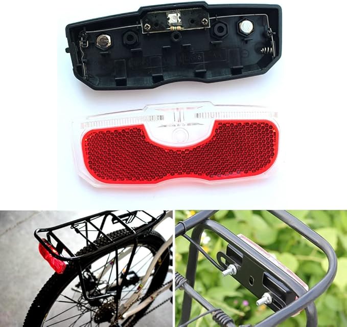 Bike Tail Light, Bicycle Rear Reflector Tail Light for Luggage Rack Aluminum Alloy Reflective Taillight, 80mm Screw Mounted/Easy Release (Battery NOT Included)