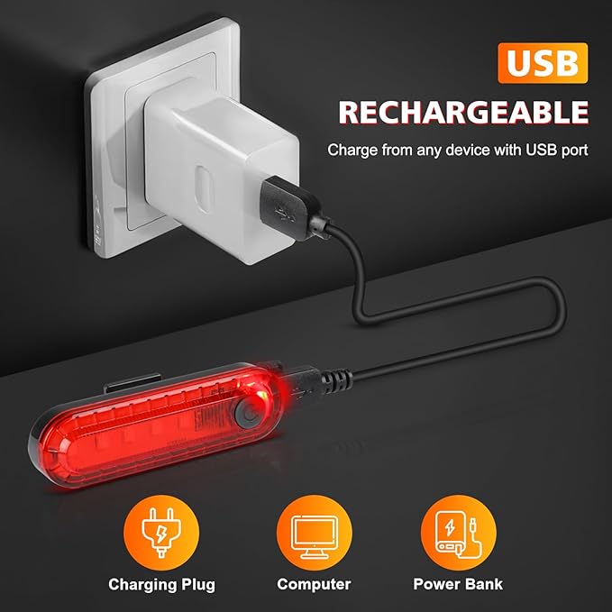 USB Rechargeable LED Bike Tail Lights 2 Pack, Bright Bicycle Cycling Rear Light, 4 Light Mode Options Safety Bike Light for Adults Kids Men Women Road Mountain(2 USB Cables Included)