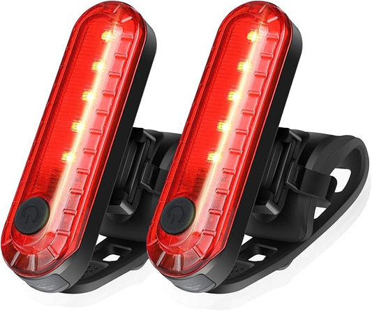 USB Rechargeable LED Bike Tail Lights 2 Pack, Bright Bicycle Cycling Rear Light, 4 Light Mode Options Safety Bike Light for Adults Kids Men Women Road Mountain(2 USB Cables Included)