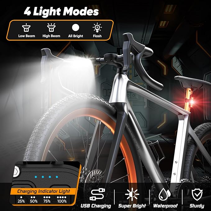 LED Bike Light for Night Riding, 2025 Upgraded Bright Rechargeable Bicycle Light Set 5 Modes IPX6 Waterproof MTB Off-Road Cycling Commuting