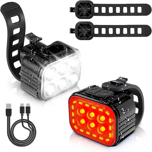 Bike Lights Set [8+13 Modes], Rechargeable Bicycle Light Set Ultra Bright, IP65 Waterproof Bike Lights for Night Riding, 1200mAh Bike Headlight and Tail Light Reflectors