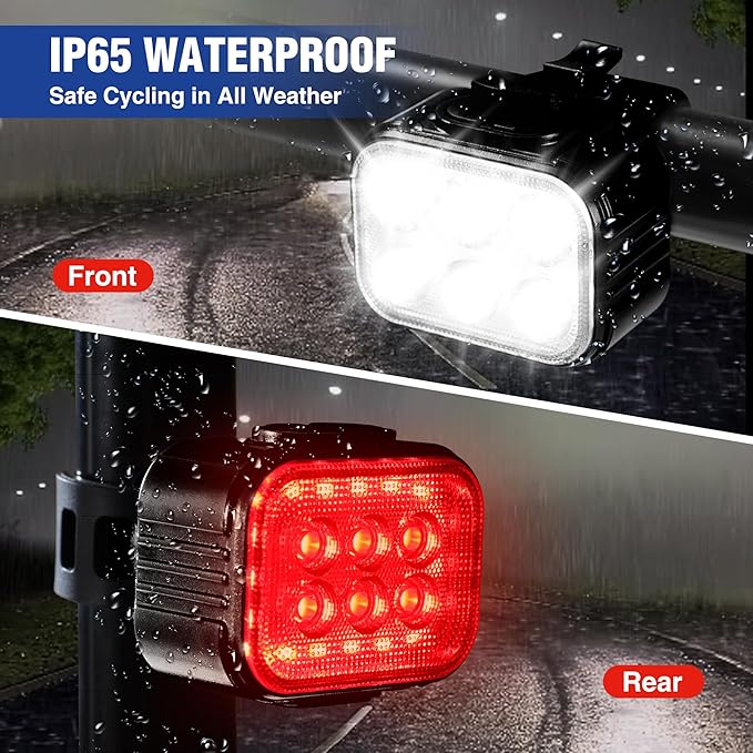 Bike Lights Set [8+13 Modes], Rechargeable Bicycle Light Set Ultra Bright, IP65 Waterproof Bike Lights for Night Riding, 1200mAh Bike Headlight and Tail Light Reflectors