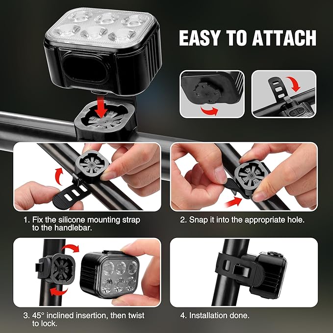 Bike Lights Set [8+13 Modes], Rechargeable Bicycle Light Set Ultra Bright, IP65 Waterproof Bike Lights for Night Riding, 1200mAh Bike Headlight and Tail Light Reflectors