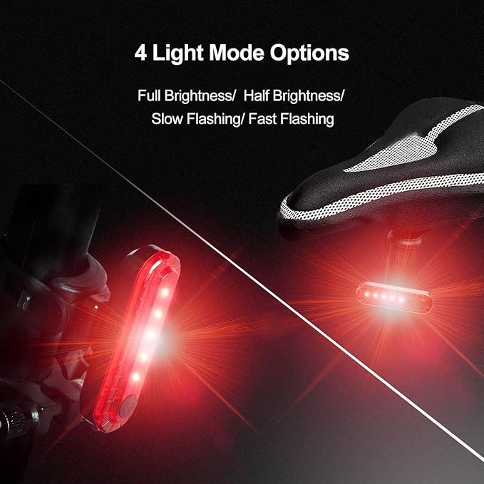 USB Rechargeable LED Bike Tail Lights 2 Pack, Bright Bicycle Cycling Rear Light, 4 Light Mode Options Safety Bike Light for Adults Kids Men Women Road Mountain(2 USB Cables Included)